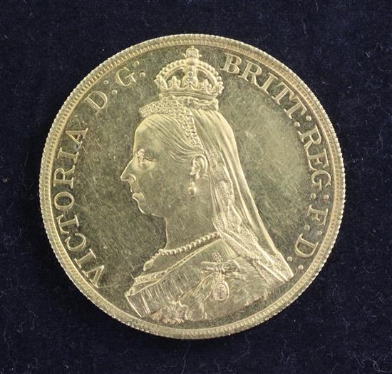 A Victoria Jubilee gold five pounds, 1887,